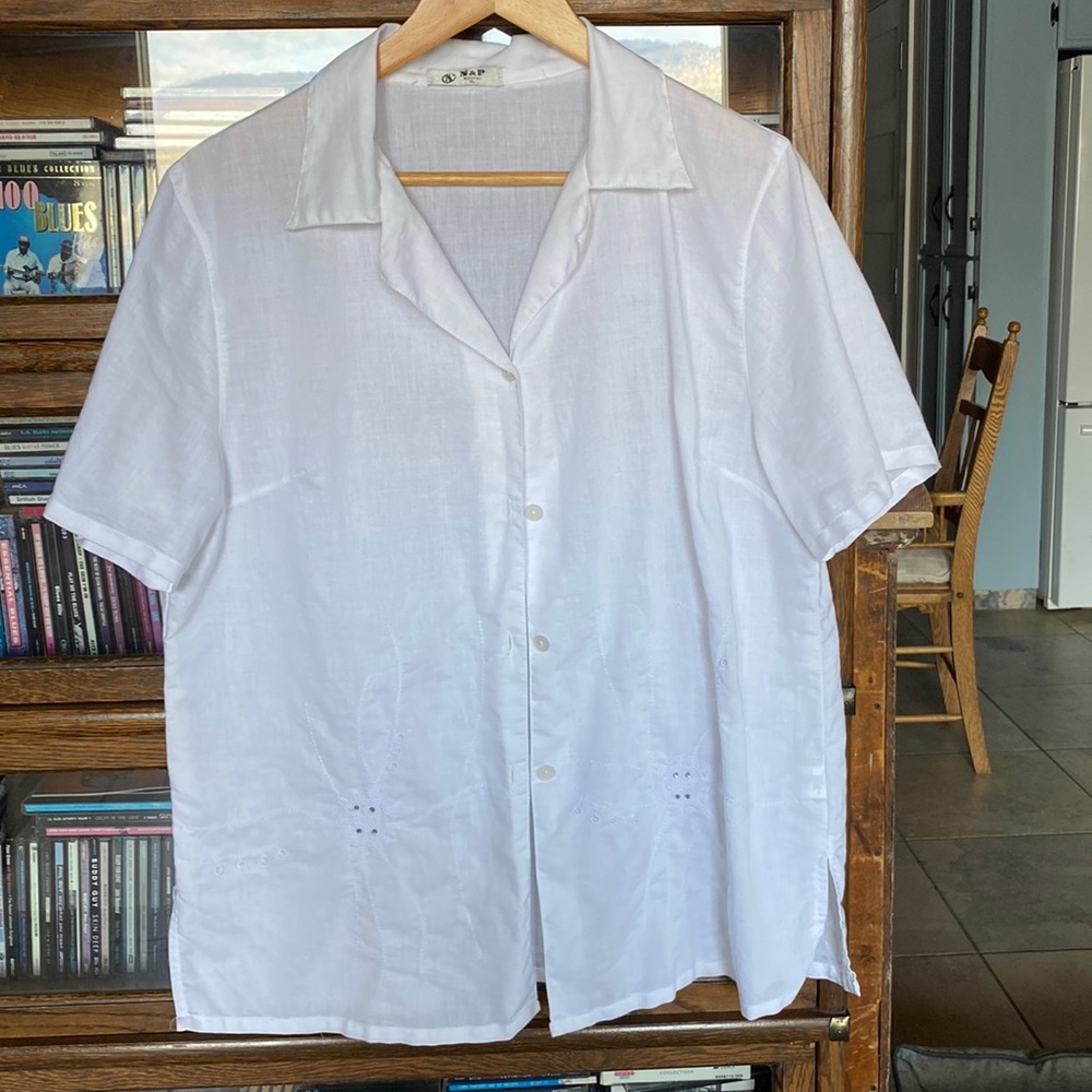 N&P Bright White Cotton/Linen Boxy Top Size XL